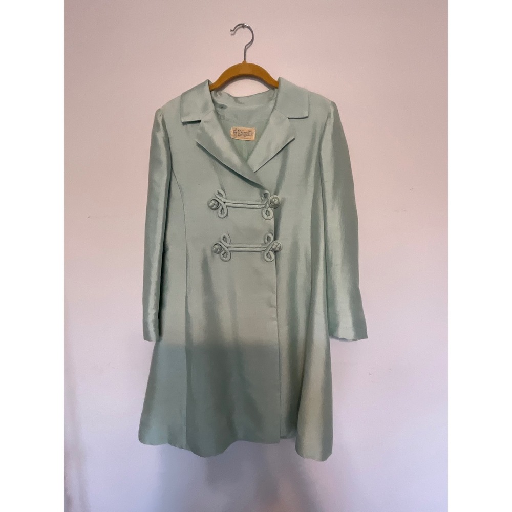 Vintage Kent Originals Abigail Silk Shantung Frog Closure Coat Seafoam Green 10